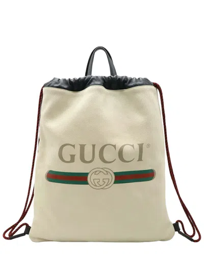 Gucci White Leather Drawstring Backpack 2way (authentic Pre-loved)