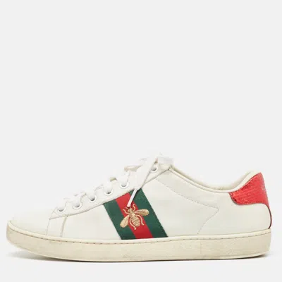 Pre-owned Gucci White Leather Embroidered Bee Ace Sneakers Size 38