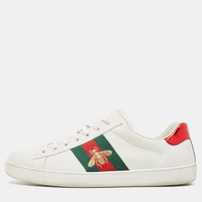 Pre-owned Gucci White Leather Embroidered Bee Ace Sneakers Size 41