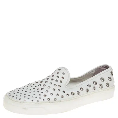 Pre-owned Gucci White Leather Eyelet Embellished Slip On Sneakers Size 38.5