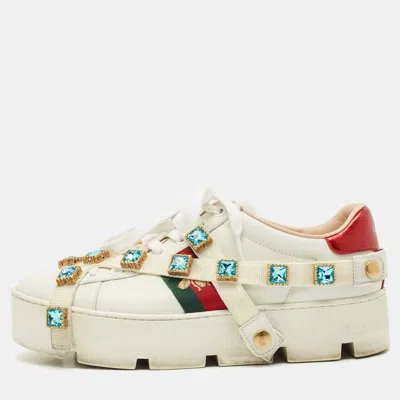 Pre-owned Gucci White Leather Flashtrek Chunky Low Top Sneakers Size 38