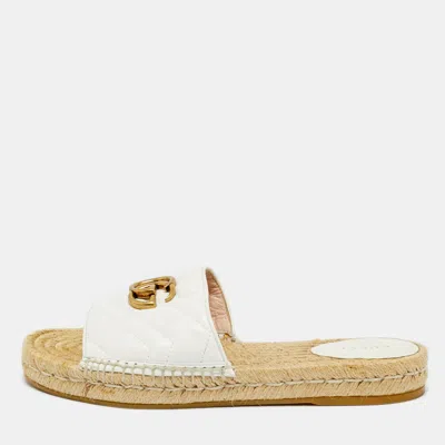 Pre-owned Gucci White Leather Gg Marmont Espadrille Slide Sandals Size 39.5