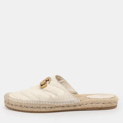 Pre-owned Gucci White Leather Gg Marmont Espadrilles Mules Size 39