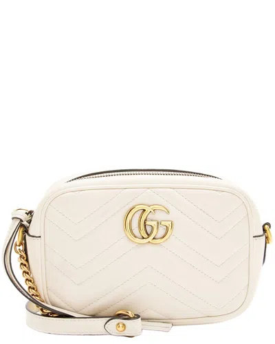 Pre-owned Gucci White Leather Gg Marmont Mini Camera Bag (authentic Pre-loved)