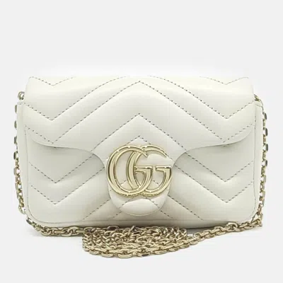 Pre-owned Gucci White Leather Gg Marmont Mini Shoulder Bag