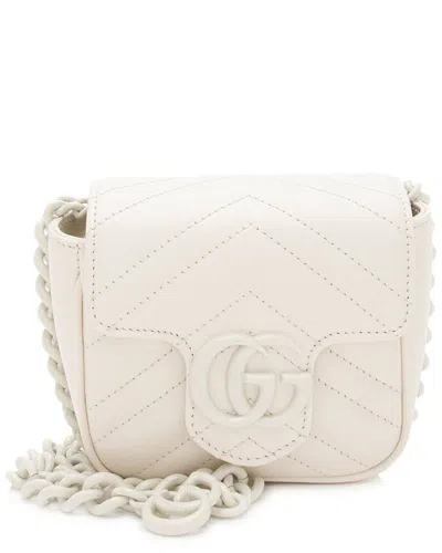 GUCCI GUCCI WHITE LEATHER GG MARMONT MONOCHROME SQUARE CHAIN BELT BAG (AUTHENTIC PRE-LOVED)