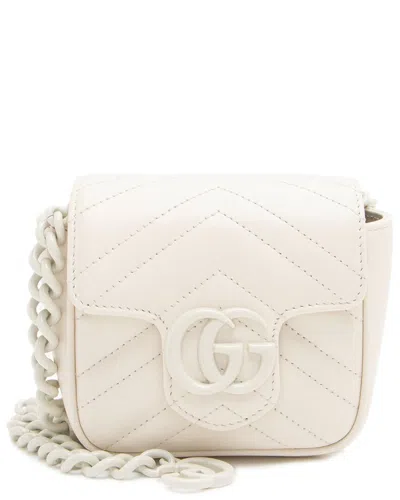 GUCCI GUCCI WHITE LEATHER GG MARMONT MONOCHROME SQUARE CHAIN BELT BAG (AUTHENTIC PRE-LOVED)