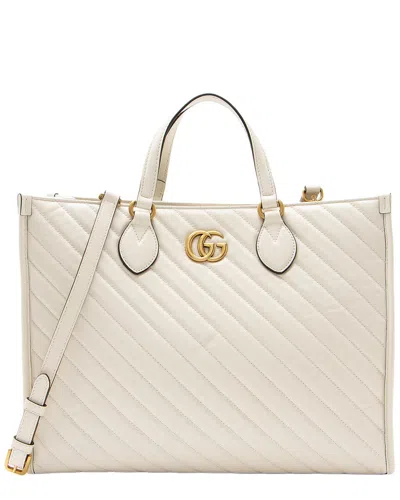 Pre-owned Gucci White Leather Gg Marmont Tote (authentic Pre-loved)