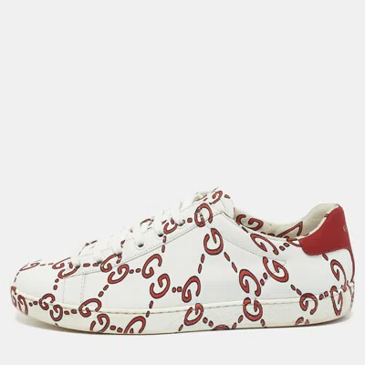 Pre-owned Gucci White Leather Ghost Gg Ace Sneakers Size 40