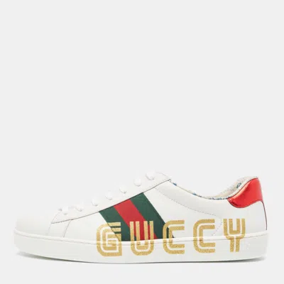 Pre-owned Gucci White Leather Guccy Ace Low Top Trainers Size 41
