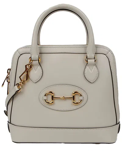 Pre-owned Gucci White Leather Horsebit Small Top Handle Tote (authentic Pre-loved) In Gray