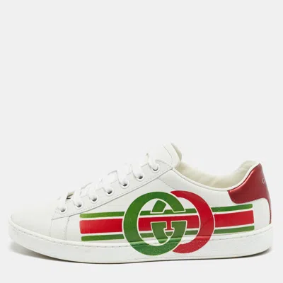Pre-owned Gucci White Leather Interlocking G Ace Sneakers Size 37.5