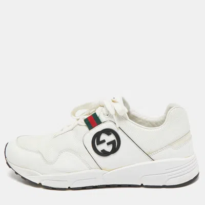 Pre-owned Gucci White Leather Interlocking G Lace Up Sneakers Size 41