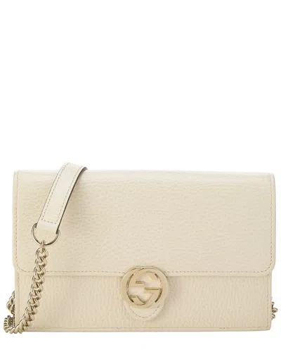 Pre-owned Gucci White Leather Interlocking Wallet On Chain Small (authentic Pre-loved)