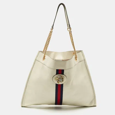 Pre-owned Gucci White Leather Large Rajah Tote
