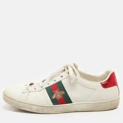 Pre-owned Gucci White Leather Leather Ace Bee Embroidered Low Top Sneakers Size 39