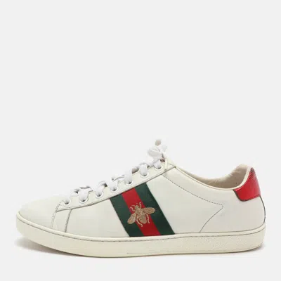 Pre-owned Gucci White Leather Leather Ace Bee Embroidered Low Top Sneakers Size 39