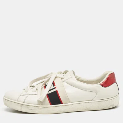 Pre-owned Gucci White Leather Logo Band Ace Sneakers Size 39