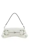 Gucci White Leather Medium  Horsebit Chain Clutch