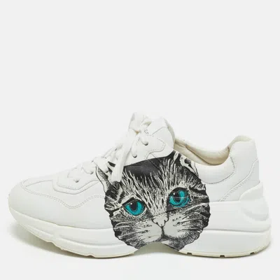 Pre-owned Gucci White Leather Mystic Cat Rhyton Low Top Sneakers Size 36.5