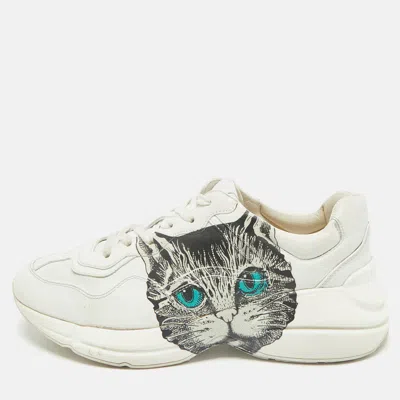 Pre-owned Gucci White Leather Mystic Cat Rhyton Low Top Sneakers Size 39.5