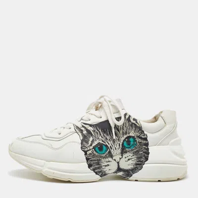 Pre-owned Gucci White Leather Mystic Cat Rhyton Low Top Sneakers Size 40