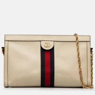 Pre-owned Gucci White Leather Ophidia Chain Shoulder Bag