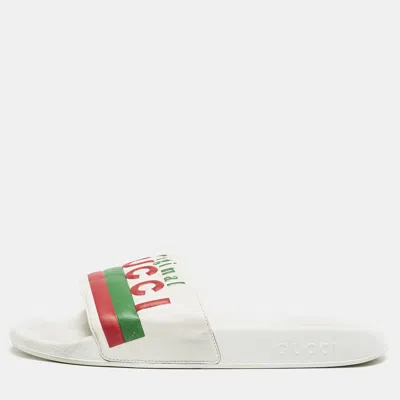 Pre-owned Gucci White Leather Original Flat Slides Size 43