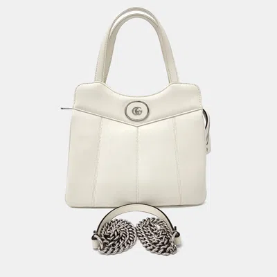 Pre-owned Gucci White Leather Petite Gg Small Tote And Shoulder Bag