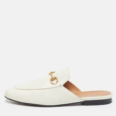 Pre-owned Gucci White Leather Princetown Horsebit Mule Sandals Size 39