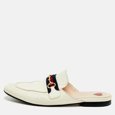 Pre-owned Gucci White Leather Princetown Mules Size 37