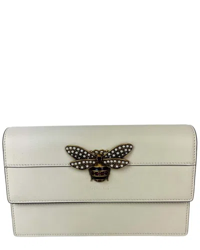 Gucci White Leather Queen Margaret Bee Wallet On A Chain (authentic Pre-loved)
