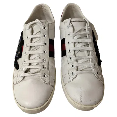 Pre-owned Gucci White Leather Red And Blue Patterns Sneakers