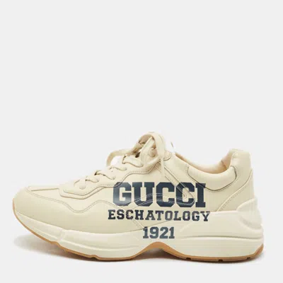 Pre-owned Gucci White Leather Rhyton Low Top Sneakers Size 40
