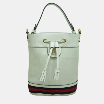 Pre-owned Gucci White Leather Small Ophidia Bucket Bag