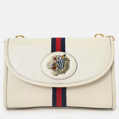 Pre-owned Gucci White Leather Small Sylvie Web Rajah Chain Bag With Extra Robe Strap