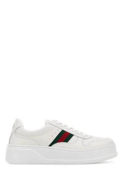 Gucci Women White Sneakers With Web Detail And Oversized Sole In Leather Woman In Multi