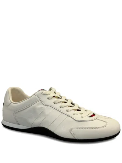 Gucci White Calf Leather Bos Taurus Low Top Sneakers In Neutral