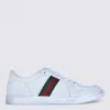 Gucci Leather Stretch Lace Up Sneakers Signature Stripe In White