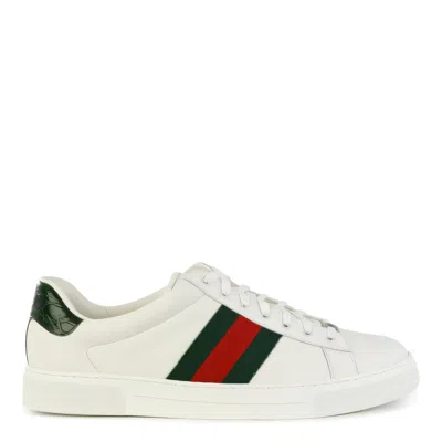 Gucci White Leather Sneakers With Bold Stripe Accents In Neutrals