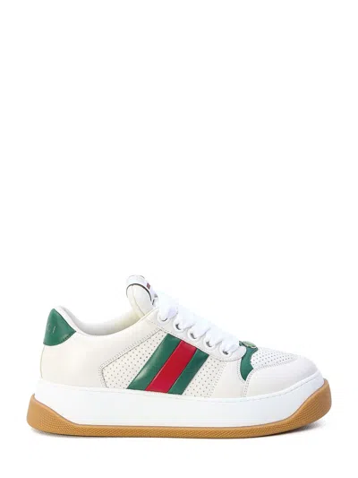 Gucci White Leather Sneakers With Green And Red Details For Men