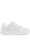 GUCCI WHITE LEATHER SNEAKERS WITH PERFORATED DETAILS AND INTERLOCKING G LACE-UP CLOSURE