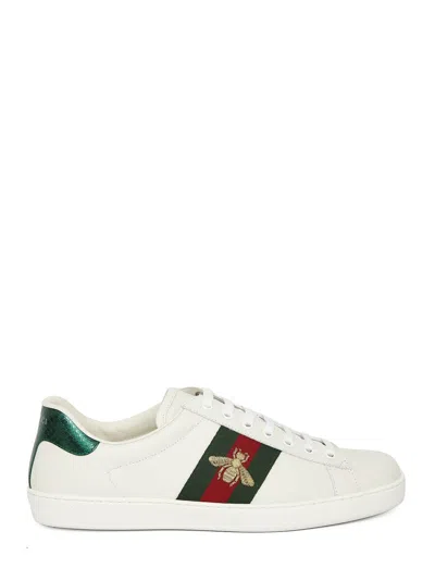 Gucci White Leather Sneakers With Red And Green Detail For Men