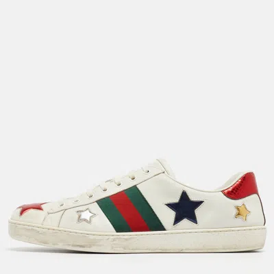 Pre-owned Gucci White Leather Star Ace Low Top Sneakers Size 45