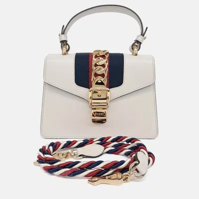 Pre-owned Gucci White Leather Sylvie Mini Tote And Crossbody Bag