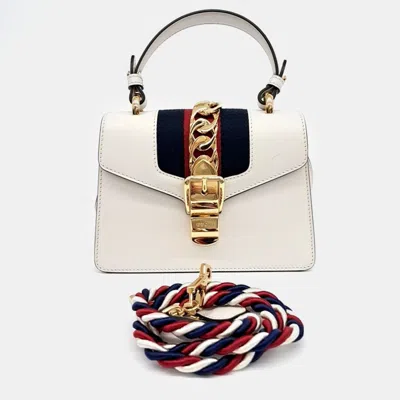 Pre-owned Gucci White Leather Sylvie Mini Tote Bag