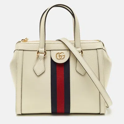Pre-owned Gucci White Leather Vintage Web Ophidia Small Tote