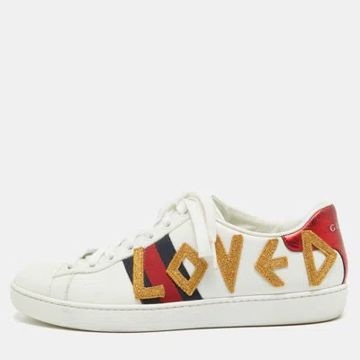 Pre-owned Gucci White Leather Web Ace Low Top Sneakers Size 36.5
