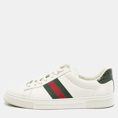 Pre-owned Gucci White Leather Web Ace Sneakers Size 40