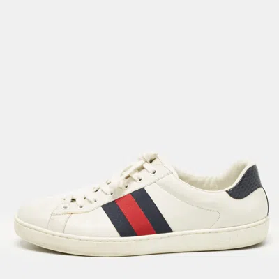 Pre-owned Gucci White Leather Web Ace Sneakers Size 42.5